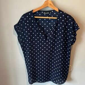 New York & Company Navy Polka Dot Blouse